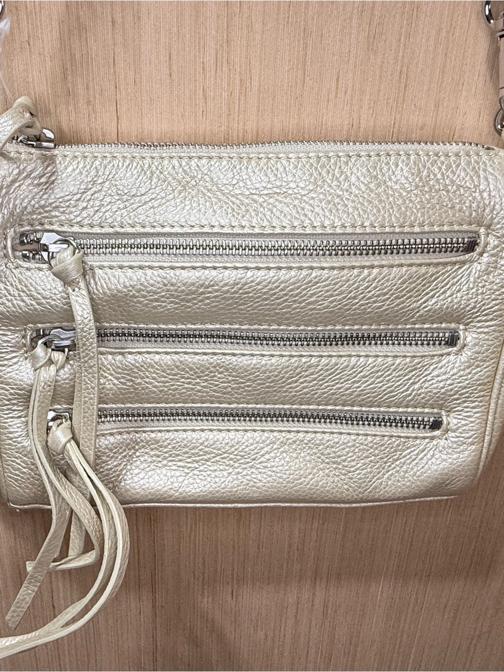 Danier Champangne Cream 3 Zipper Leather Purse. New with Tags.